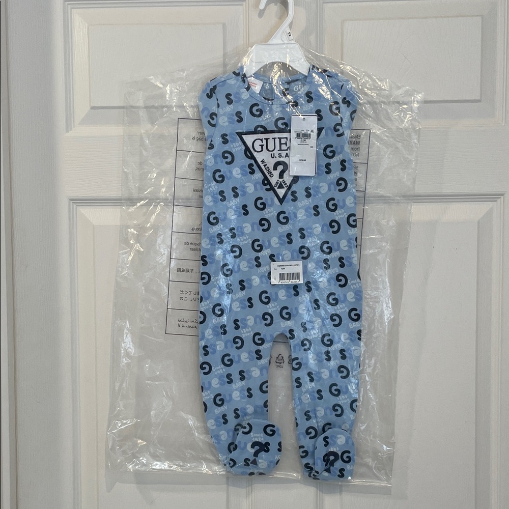 GUESS Unisex Baby Eco All Over Print Interlock Footed  Onesie  New with Tags